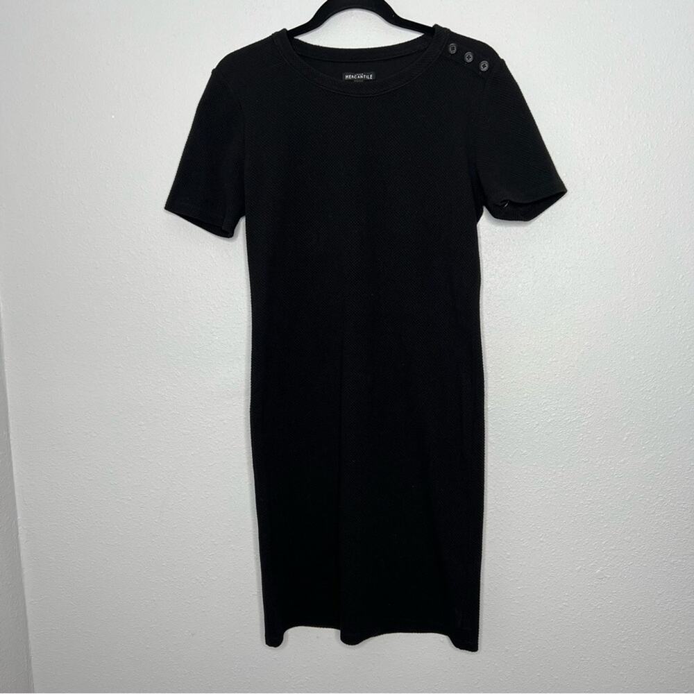 J. Crew Mercantile Crew Neck Side Button Short Sleeve Sheath Black Dress Size M